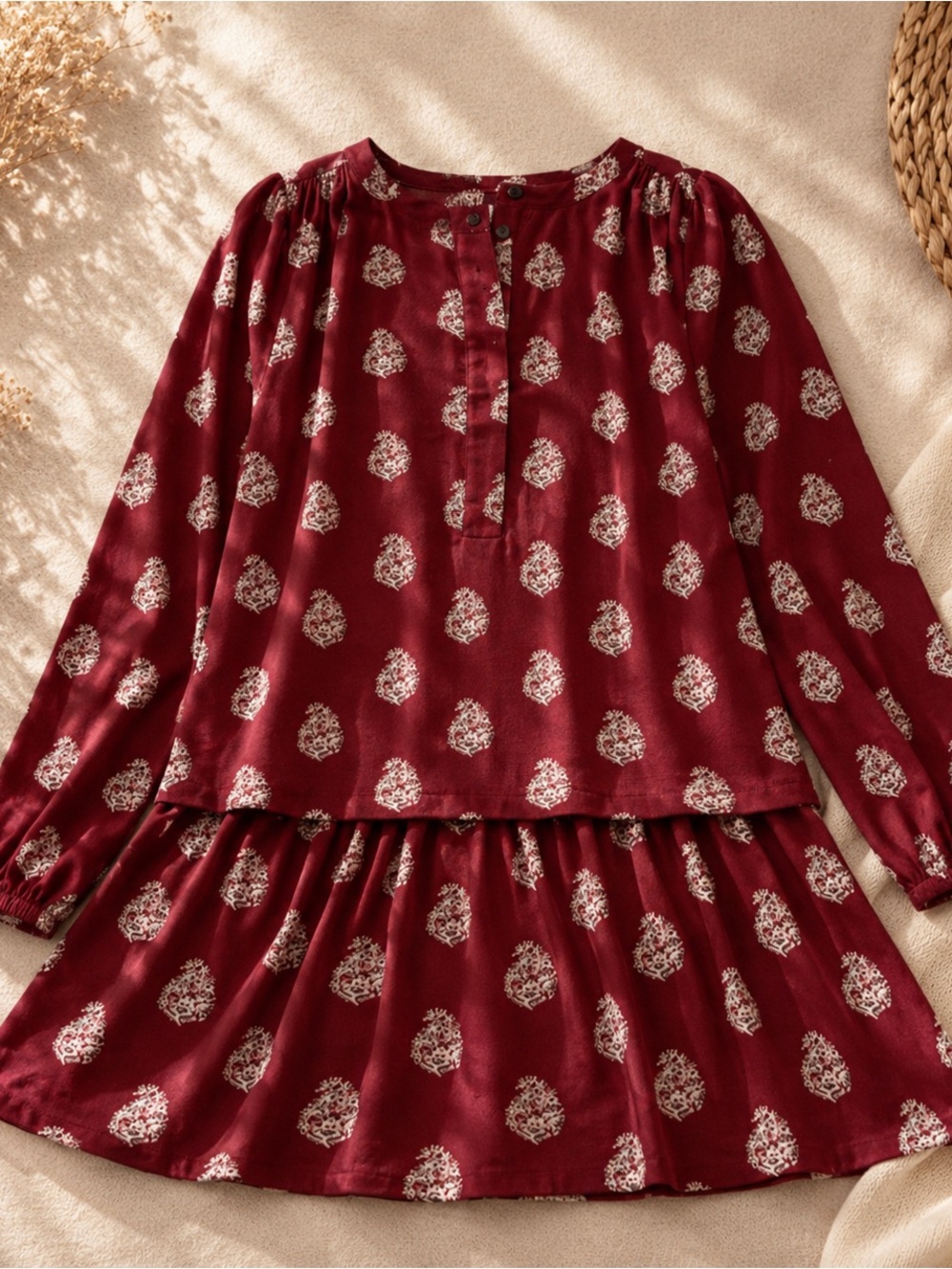 LOFT Red and White Patterned Blouse